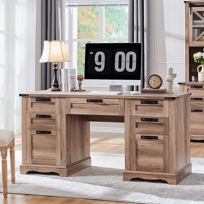 60 Farmhouse Executive Desk, Wood Home Office Desk, Computer Desk