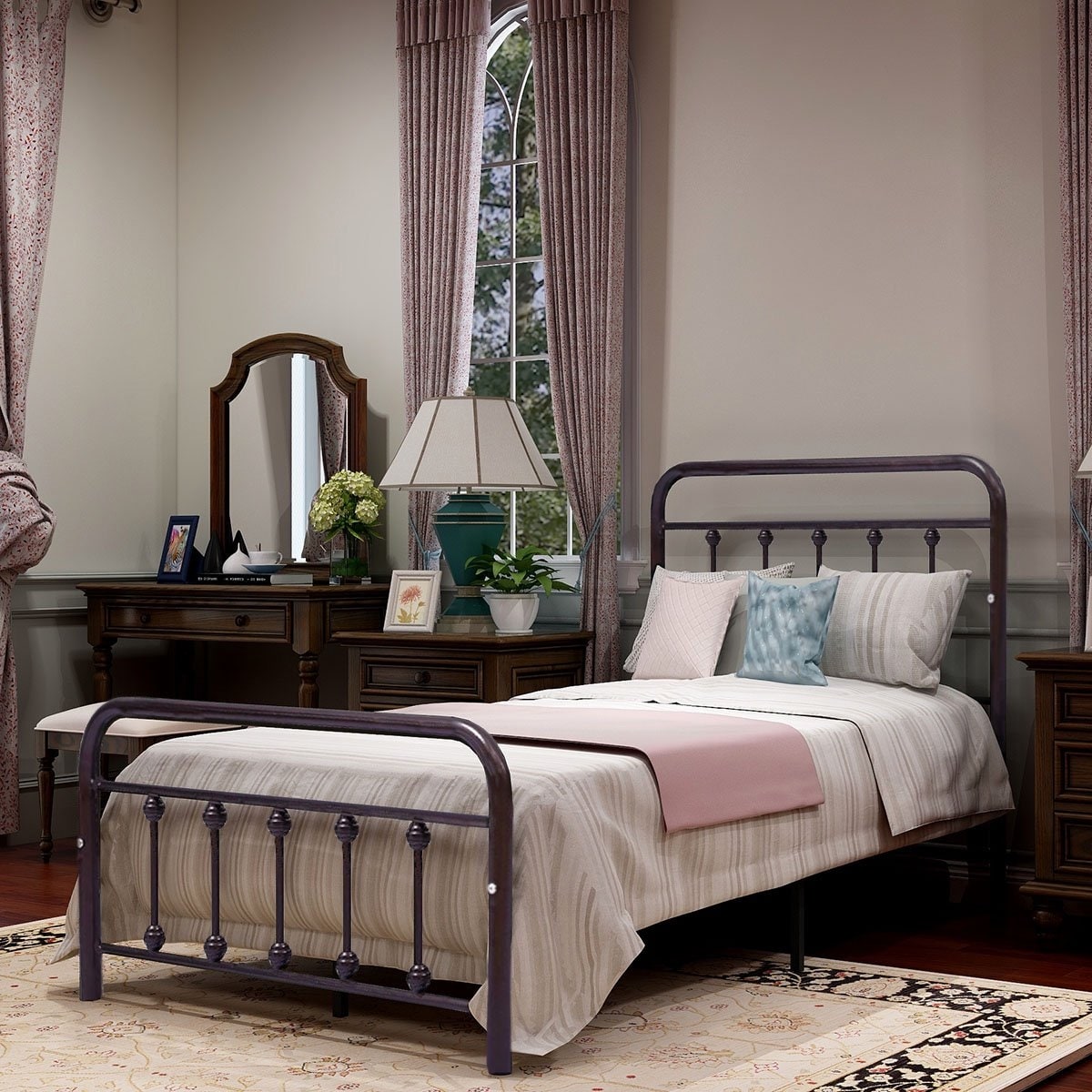 Alazyhome Simple Vintage Metal Platform Bed Frame, Easy-Assembly