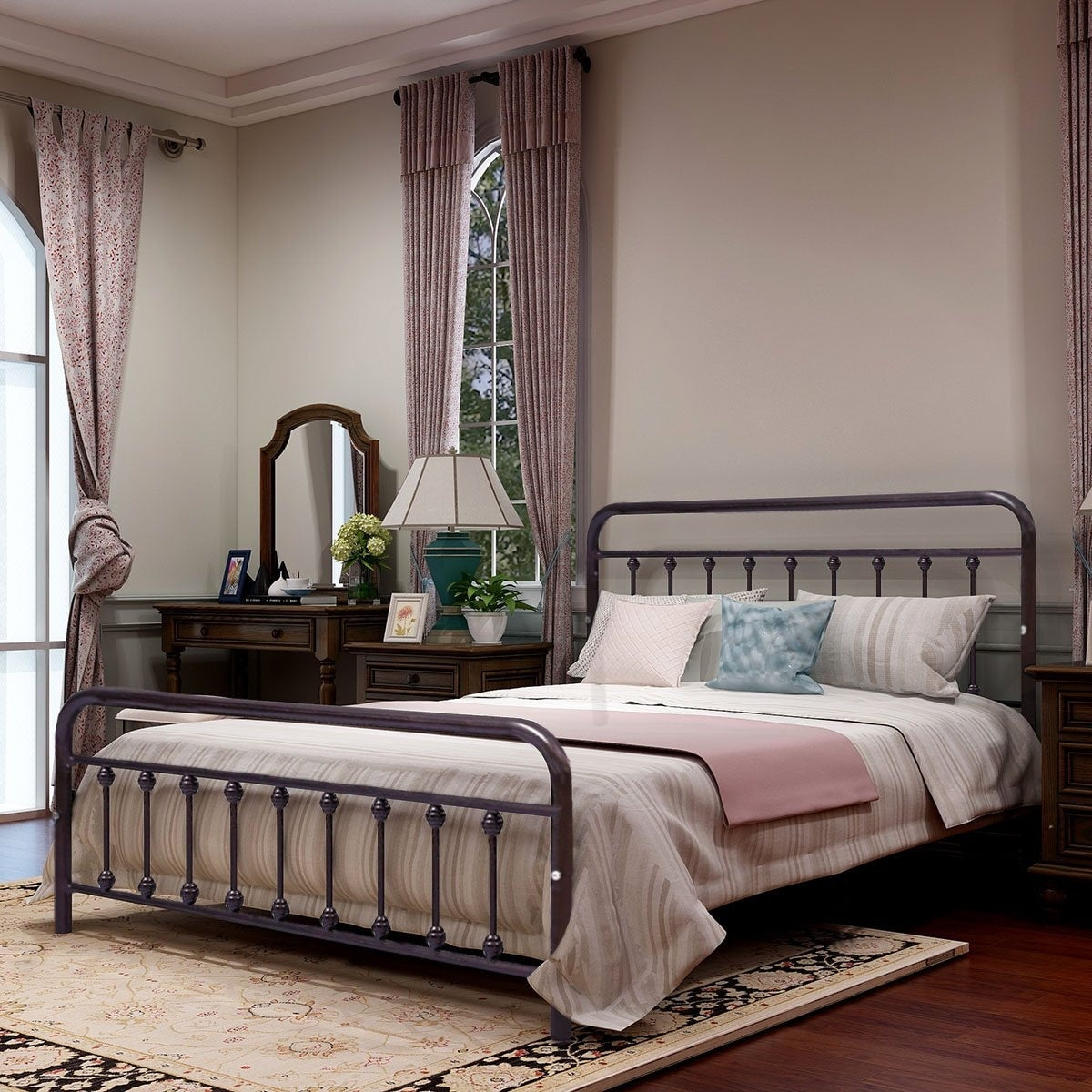 Alazyhome Simple Vintage Metal Platform Bed Frame, Easy-Assembly