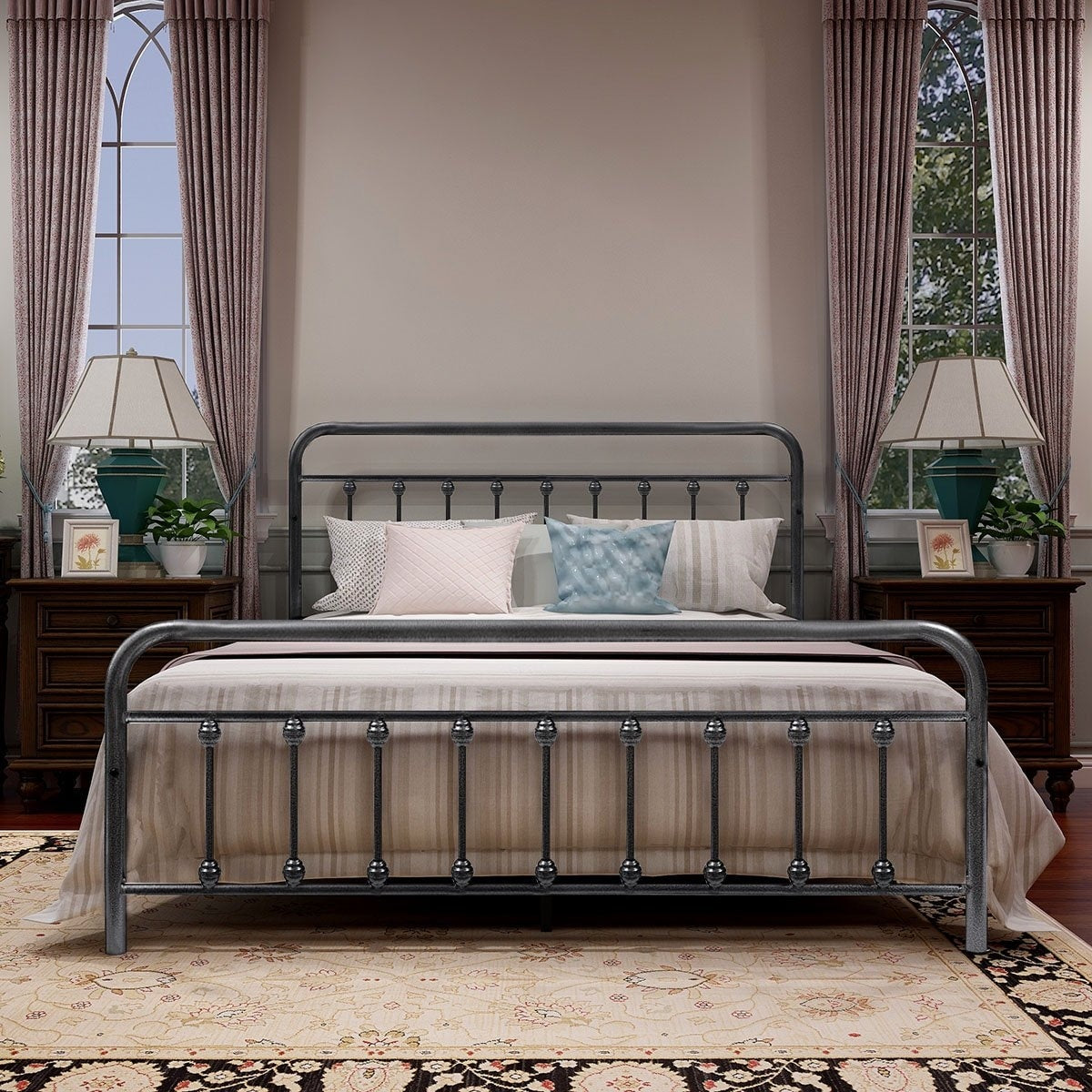 Alazyhome Simple Vintage Metal Platform Bed Frame, Easy-Assembly