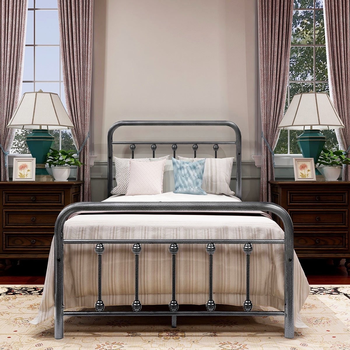 Alazyhome Simple Vintage Metal Platform Bed Frame, Easy-Assembly