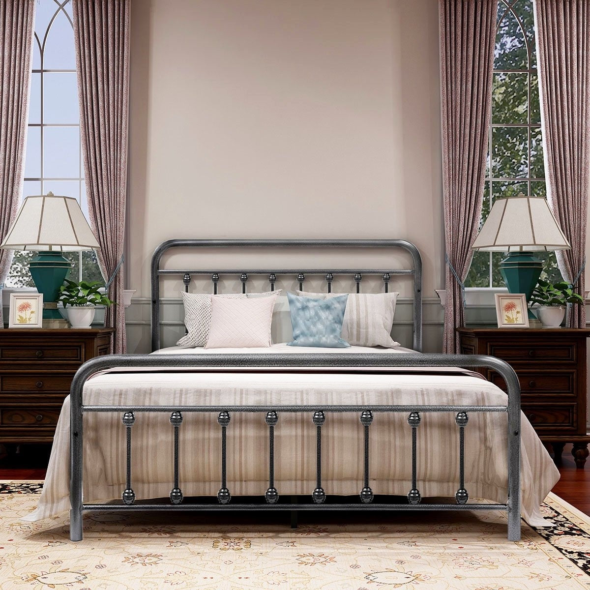 Alazyhome Simple Vintage Metal Platform Bed Frame, Easy-Assembly