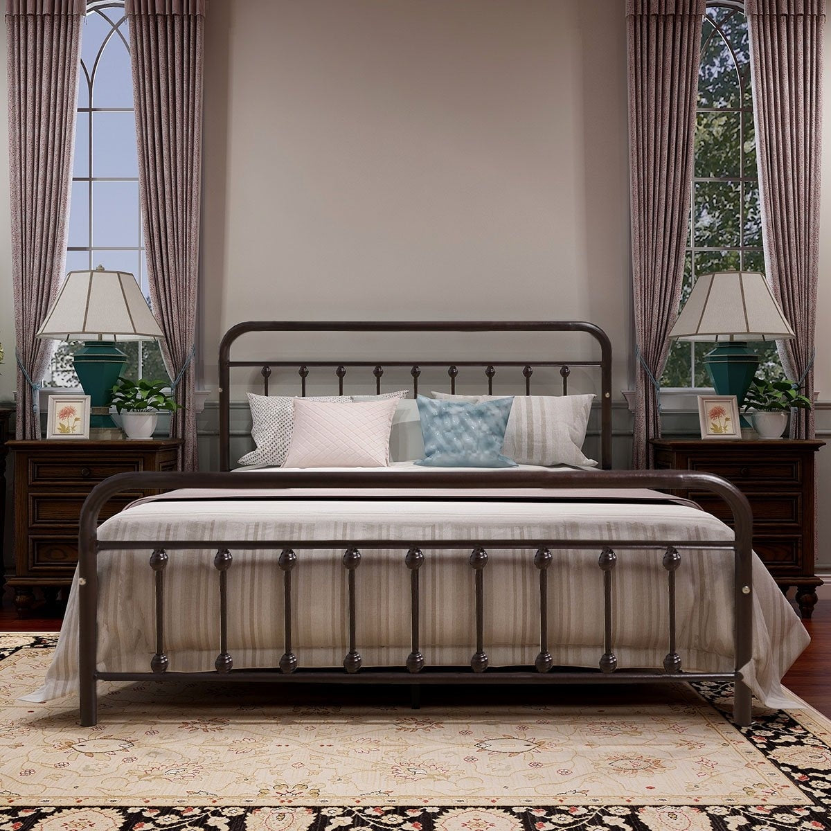 Alazyhome Simple Vintage Metal Platform Bed Frame, Easy-Assembly